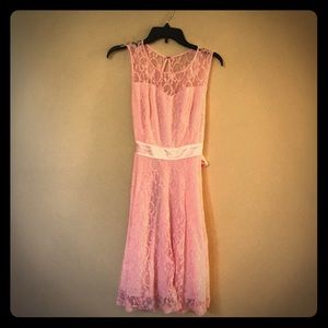 Lace light pink bridesmaid or formal dress.